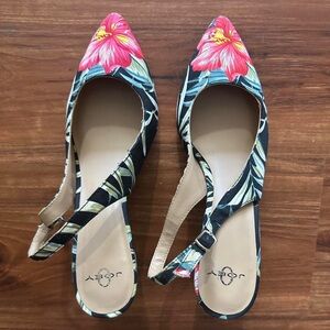 floral hibiscus kitten heels